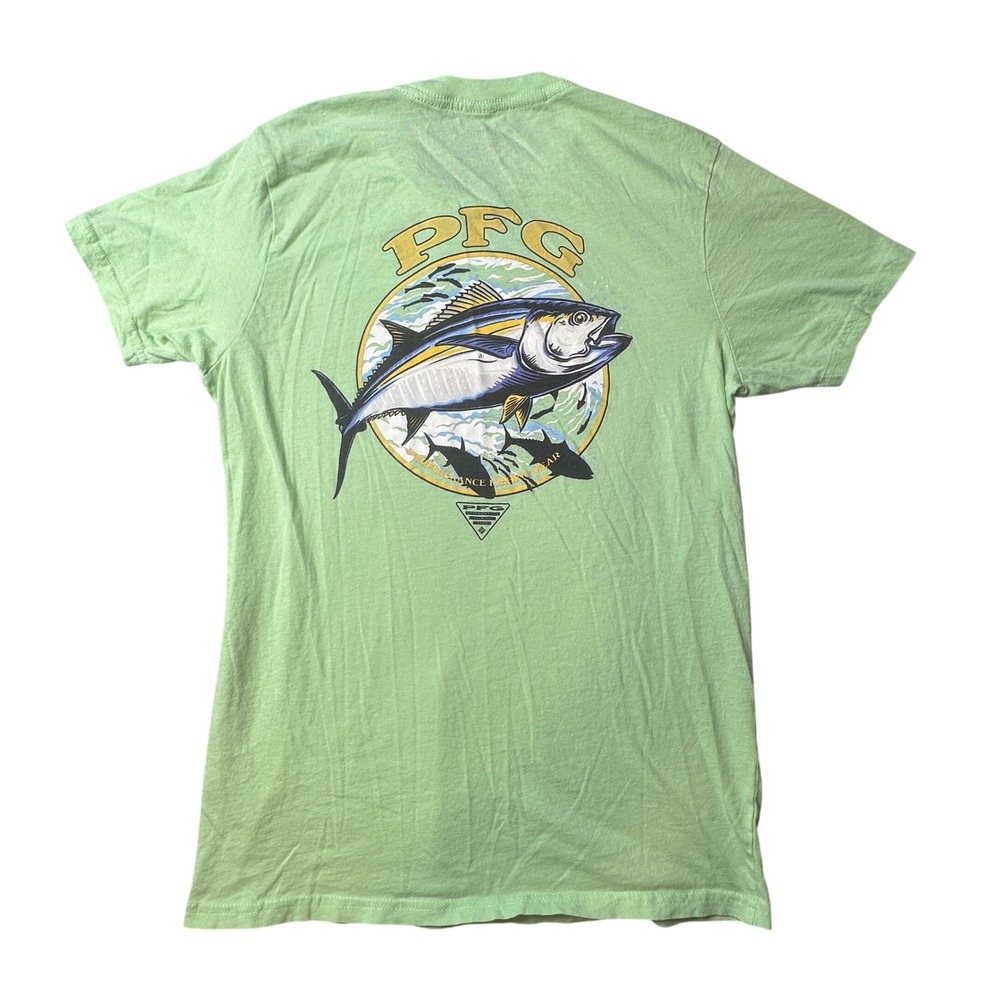 Columbia T-Shirt Mens M Green PFG Performance Fishing Gear Tuna Graphic Cotton